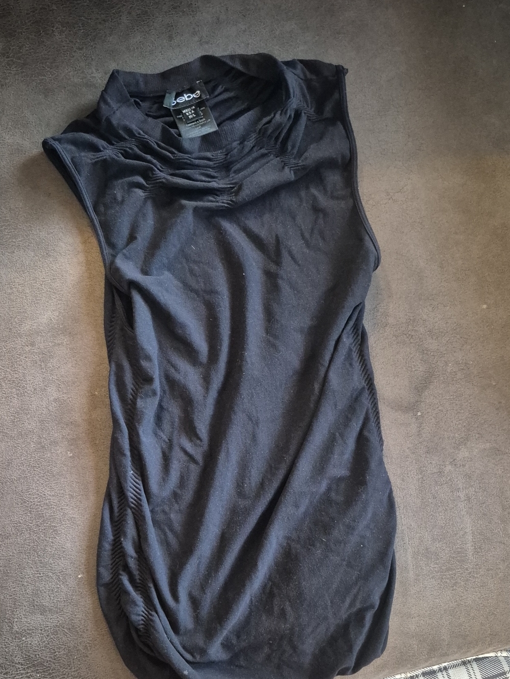 bebe Black Sleeveless Mock Neck Ruched Tank